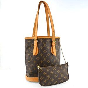 Authentic Louis Vuitton Monogram Bucket PM Leather Brown Tote bag bsj1062-110725